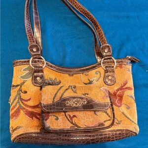 Vintage Floral tan Brown Women's Bag with silver hardware